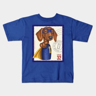 Superhero Dachshund Doxie Dog with mask and cape Kids T-Shirt